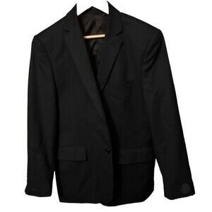 Genevie Uomo Black & Black Stripped Men's 2pc Suit Jacket 38S Pants 32X29 ITALY